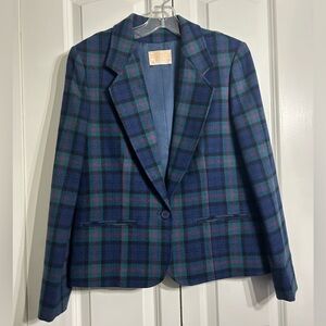 Vintage Pendleton Women's Blazer  Wool Multi-Color Plaid One Button Jacket Siz S